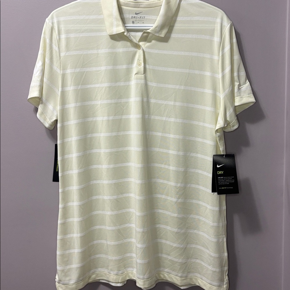 NWT Nike Dri-FIT Golf Polo Shirt Womens XL Pale Yellow White Striped